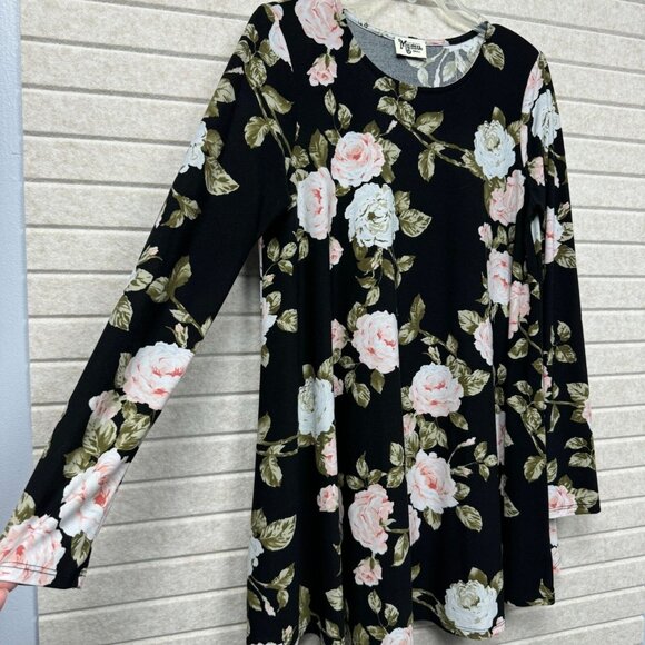 Show Me Your Mumu Black Floral Tunic Top Long Sleeve Stretch Women’s Small - Picture 2 of 9
